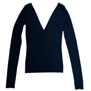 Wilfred merino wool rib knit long sleeve deep v-neck top XXS excellent condition